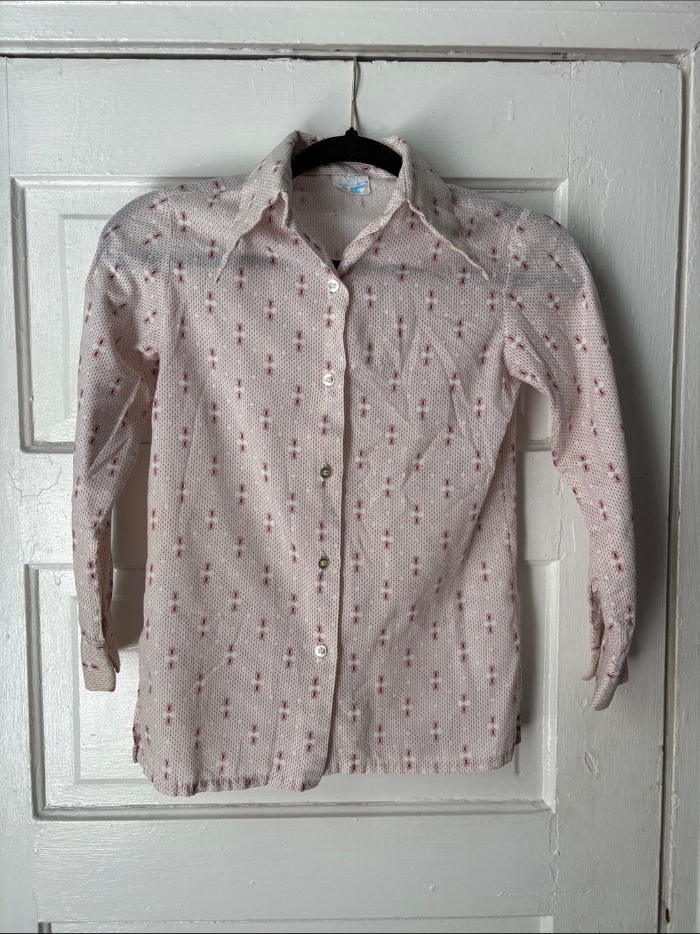 Girls' Vintage 70s Light Pink Printed Button-Up Shirt